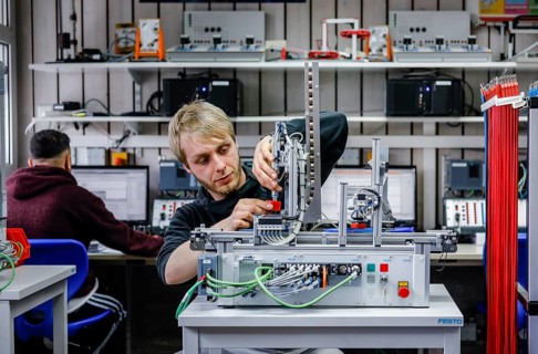 Remscheid, North Rhine-Westphalia, Germany - Trainees in metal and electrical trades, an industrial