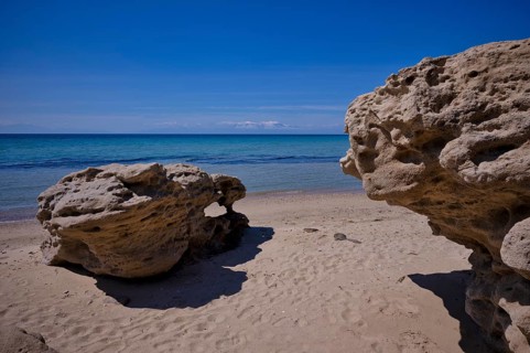 Rocks on the beach of Nea Kallikratia, Chalkidiki, Halkidiki, Macedonia, Greece
