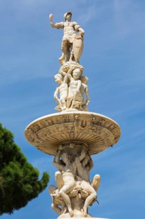 Orion Fountain built in 1553 by Giovanni Angelo Montorsoli at Piazza Del Duomo in late summer,