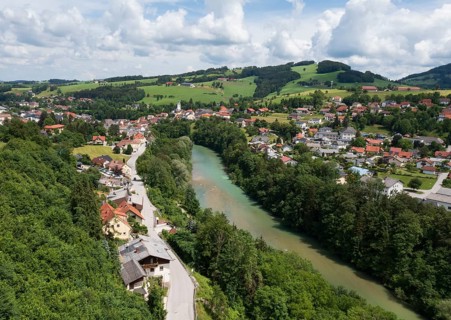 Drone image, Steinbach an der Steyr, Traunviertel, Upper Austria, Austria