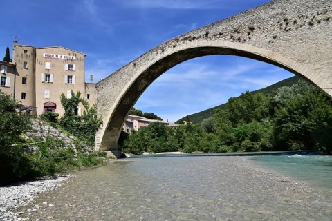 The Pont de Nyons, medieval stone arch bridge over the river Eygues in the municipality of Nyons in