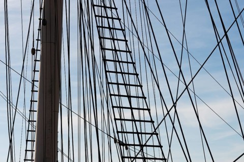 Mast and rigging, steel four-masted barque Pommern, windjammer with jubilee rig, Maritime Museum,