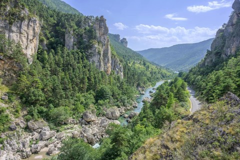 View of the River Tarn from the Pas de Soucy Massegros Causses Gorges viewing platform, Lozère