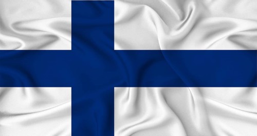 Realistic Finland flag waving. Close up of flag of Finland with cloth texture