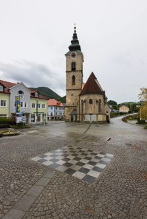 Market square with parish church, Ternberg, Traunviertel, Upper Austria, Austria