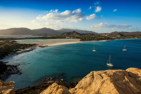 Panorama, sunset, Torre di Porto Giunco, Spiaggia di Porto Giunco, Capo Carbonara, Villasimius,