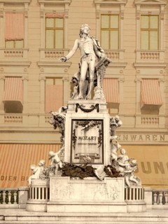 The Mozart Monument, Vienna, Austria, c. 1890, Historic, digitally restored reproduction from a