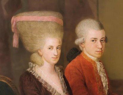 Wolfgang Amadeus Mozart with his sister Maria Anna Nannerl, c. 1780, digitally edited after a