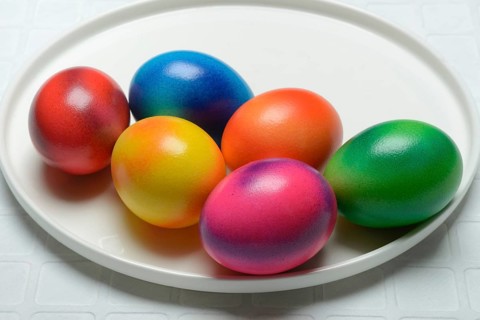 Coloured eggs on plate, Easter, Easter festival