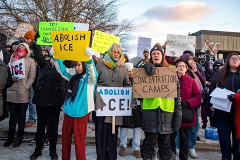 Romulus, Michigan USA - 23 February 2026 - Hundreds rallied at Romulus City Hall to oppose the