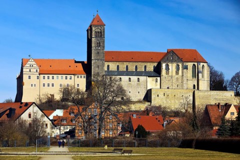 Castle hill ensemble with St Servatius collegiate church on the castle hill above the old town,