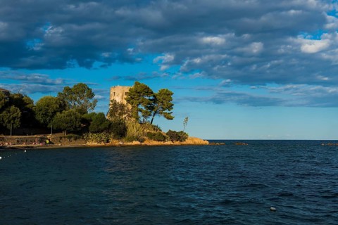 Torre di Santa Maria Navarrese, sunset, Santa Maria Navarrese, Gulf of Orosei National Park,