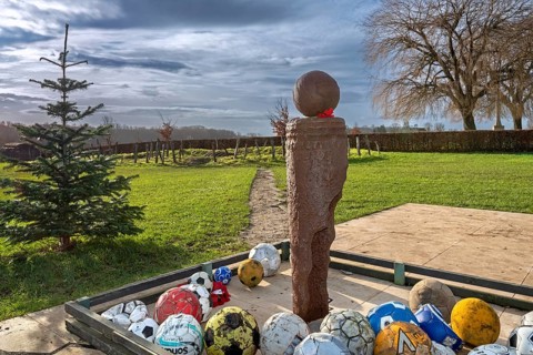 Ploegsteert World War One UEFA Christmas Truce Monument to WWI English, German troops football