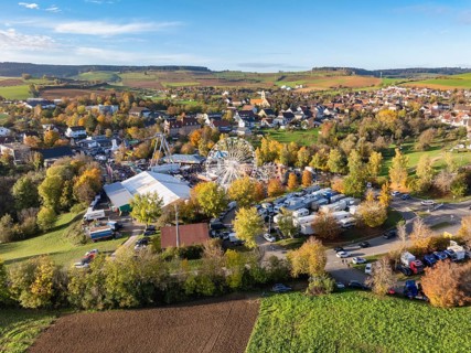Aerial view of the town of Tengen, during the 734th Schätzele market, one of the most important