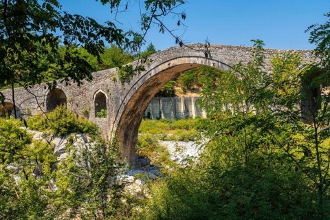 The beautiful Old Mes bridge near Shkoder. Albania, Europe. Ottoman stone arch bridge Ura e Kadiut