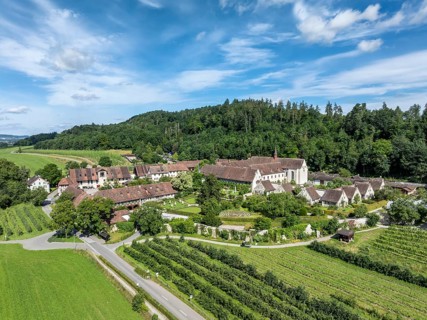 Aerial view of Ittingen Charterhouse, a former Carthusian monastery, today a cultural centre,