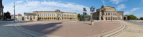 Panorama of Postplatz with Schinkelwache, Semper Building from the Zwinger, King John Monument and