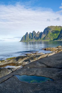 Tidal pools, rocky coast of Tungeneset, Devil's Teeth, Devil's Teeth, Okshornan, Ersfjorden, Senja