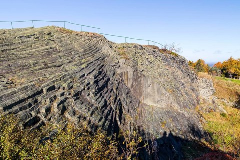 Exposed basalt outcrop from volcanic times, Hirtstein, Marienberg, Erzgebirge, Saxony, Germany