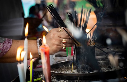 Devotees pray to Lord Buddha on the occasion of Buddha Purnima or Vesak Day that commemorates