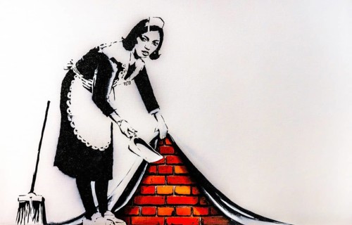 Banksy - Sweep it Under the Carpet, metaphor for repression and ignorance, 2006, Chalk Farm Road,