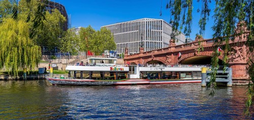 Architecture and landscape on the banks of the Spree in Berlin Mitte, Germany