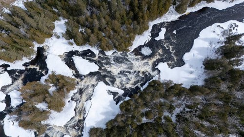 Wolf river. White waters in winter. Mastigouche wildlife reserve.. Province of Quebec. Canada