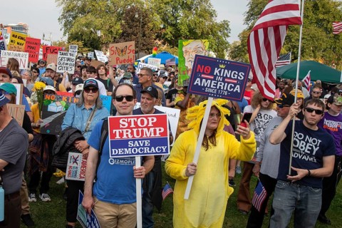 Detroit, Michigan USA - 18 October 2025 - A large crowd gathered for a 'No Kings' rally, protesting
