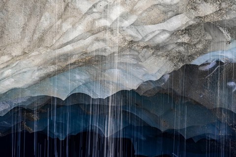 Meltwater at a glacier cave, underground glacier stream, Castner Glacier, Delta Range, Alaska