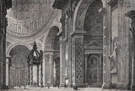 Interior view of the Papal Basilica of St. Peter, Vatican City, Rome, Italy, 19th Century