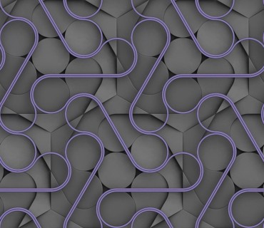 Modern 3D seamless wallpaper showcasing black tones with interlocking purple ribbon-like shapes,