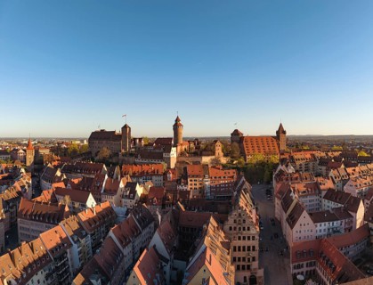 Aerial view of Nuremberg's old town with the historic Kaiserburg, Nuremberg, Middle Franconia,