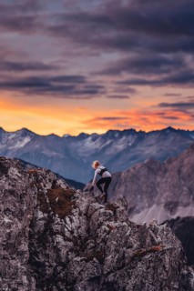 Trail running on the Grubigstein in the Tiroler Zugspitzarena in Tyrol in the Alps in Austria