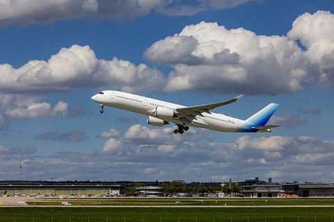Stuttgart STR EDDS Airport. Manfred Rommel Airport. Airplane taking off. AIRCRAFT NUMBER PLATE: