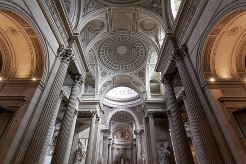 Panthéon, National Hall of Fame, neoclassical interior by architect Jacques-Germain Soufflot, Latin
