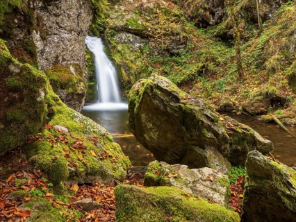 The Prägbach waterfall in autumn, Black Forest, Baden-Württemberg, Germany
