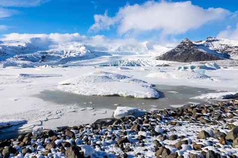Glacier, glacier ice, glacier lagoon, glacial lake, snow, winter, Fjallsárlón, Breiðamerkurjökull,