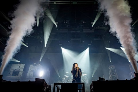 Marcus Bischoff, singer of Heaven Shall Burn, live on Heimat Over Europe Tour 2026 at Munich Zenith