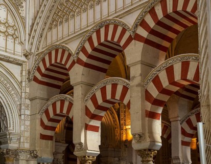 Interior view of the cathedral mosque of Cordoba (Mezquita-Catedral), with characteristic Moorish