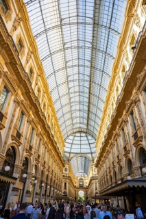 View of the Galleria Vittorio Emanuele with its many luxury shops in Milan on a sunny day, Milan,