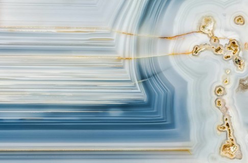 A macro photograph showcasing the striking linear patterns and mineral details inside a Whitcomb