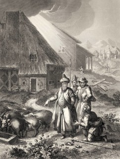 The Parable of the Prodigal Son, swineherd, New Testament, steel engraving 1853, digitally restored