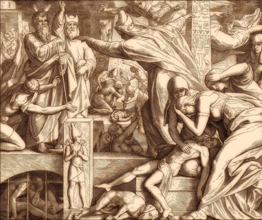 The tenth Plague: Death of Egyptians' firstborn children, Old Testament, by Julius Schnorr von