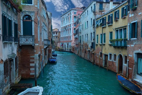 Old town with canal and houses, Venice, Veneto, Italy