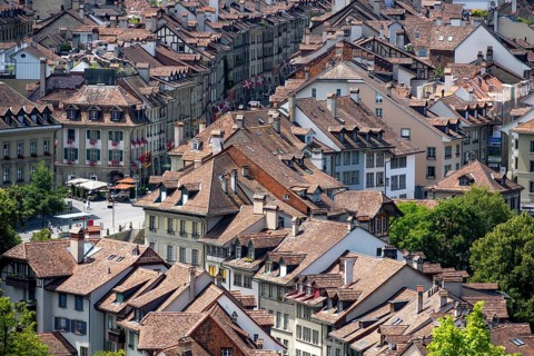 Streets and rows of houses, detail, view of Bern's old town, Bern, Canton of Bern, Switzerland