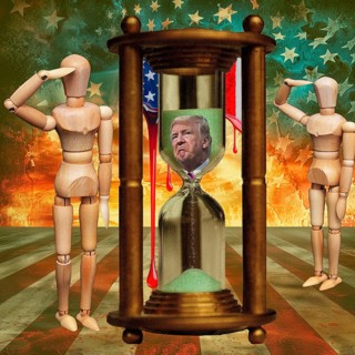 Symbolic image, hourglass limits Trump time, shameless enrichment, corruption, Trump Bitcoin,