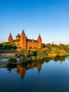 Aerial view, drone photo: Johannisburg Castle and Palace Terrace over the Main, Aschaffenburg,