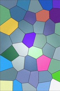 A digitally crafted illustration featuring a mosaic of variously sized, multicolored geometric