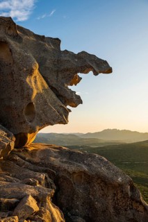 Bizarre granite rocks, Roccia dell Orso, sunset, Capo d'Orso, Palau, Costa Smeralda, Sardinia,