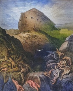 Engraving from the Dore Bible illustrating Genesis, The Dove sent forth from the Ark by Gustave